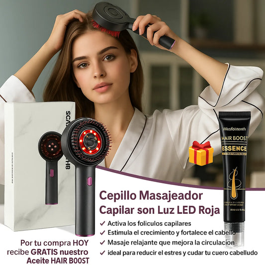 Cepillo Masajeador Capilar con Luz LED Roja + 🎁Aceite de Crecimiento CAPILAR | Tecnotodo